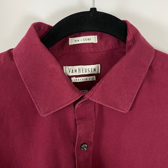 Van Heusen Burgundy Pin Cord Button-Up Shirt Long Sleeve Men's Large Classic Fit - Picture 5 of 13